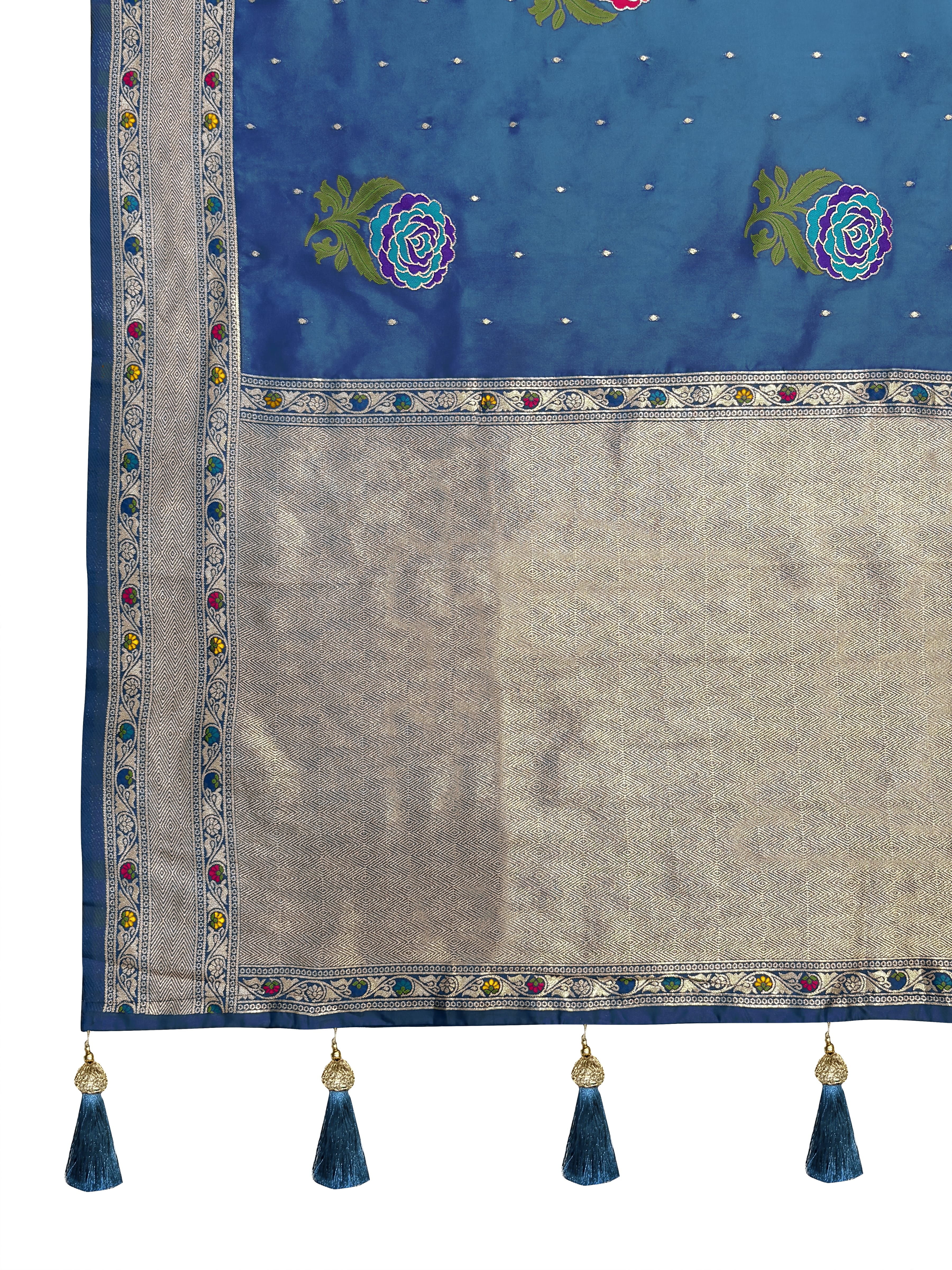 MANOHARI Banarasi Silk Blend Jacquard Work Saree - Blue - Dista
