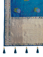 Thumbnail for MANOHARI Banarasi Silk Blend Jacquard Work Saree - Blue - Dista