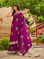 Thumbnail for MANOHARI Banarasi Silk Blend Jacquard Work Saree - Pink - Dista