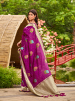 Thumbnail for MANOHARI Banarasi Silk Blend Jacquard Work Saree - Pink - Dista