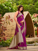 Thumbnail for MANOHARI Banarasi Silk Blend Jacquard Work Saree - Pink - Dista