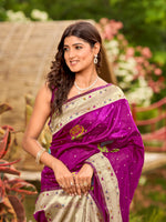 Thumbnail for MANOHARI Banarasi Silk Blend Jacquard Work Saree - Pink - Dista