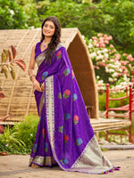 Thumbnail for MANOHARI Banarasi Silk Blend Jacquard Work Saree - Purple - Dista
