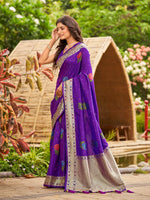 Thumbnail for MANOHARI Banarasi Silk Blend Jacquard Work Saree - Purple - Dista