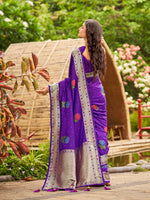 Thumbnail for MANOHARI Banarasi Silk Blend Jacquard Work Saree - Purple - Dista