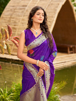 Thumbnail for MANOHARI Banarasi Silk Blend Jacquard Work Saree - Purple - Dista