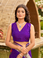Thumbnail for MANOHARI Banarasi Silk Blend Jacquard Work Saree - Purple - Dista