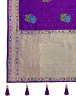 Thumbnail for MANOHARI Banarasi Silk Blend Jacquard Work Saree - Purple - Dista