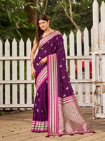 Thumbnail for MANOHARI Banarasi Silk Blend Jacquard Work Saree - Purple - Dista