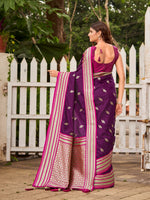 Thumbnail for MANOHARI Banarasi Silk Blend Jacquard Work Saree - Purple - Dista