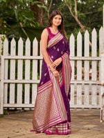 Thumbnail for MANOHARI Banarasi Silk Blend Jacquard Work Saree - Purple - Dista