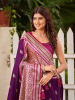 Thumbnail for MANOHARI Banarasi Silk Blend Jacquard Work Saree - Purple - Dista