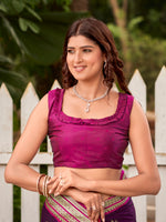 Thumbnail for MANOHARI Banarasi Silk Blend Jacquard Work Saree - Purple - Dista