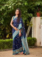 Thumbnail for MANOHARI Banarasi Silk Blend Jacquard Work Saree - Blue - Dista