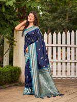 Thumbnail for MANOHARI Banarasi Silk Blend Jacquard Work Saree - Blue - Dista