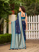 Thumbnail for MANOHARI Banarasi Silk Blend Jacquard Work Saree - Blue - Dista