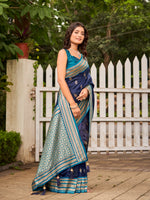 Thumbnail for MANOHARI Banarasi Silk Blend Jacquard Work Saree - Blue - Dista