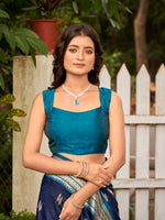 Thumbnail for MANOHARI Banarasi Silk Blend Jacquard Work Saree - Blue - Dista