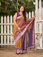 Thumbnail for MANOHARI Banarasi Silk Blend Jacquard Work Saree - Brown - Dista