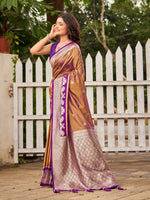 Thumbnail for MANOHARI Banarasi Silk Blend Jacquard Work Saree - Brown - Dista