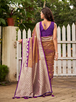 Thumbnail for MANOHARI Banarasi Silk Blend Jacquard Work Saree - Brown - Dista