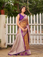Thumbnail for MANOHARI Banarasi Silk Blend Jacquard Work Saree - Brown - Dista