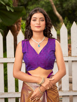 Thumbnail for MANOHARI Banarasi Silk Blend Jacquard Work Saree - Brown - Dista