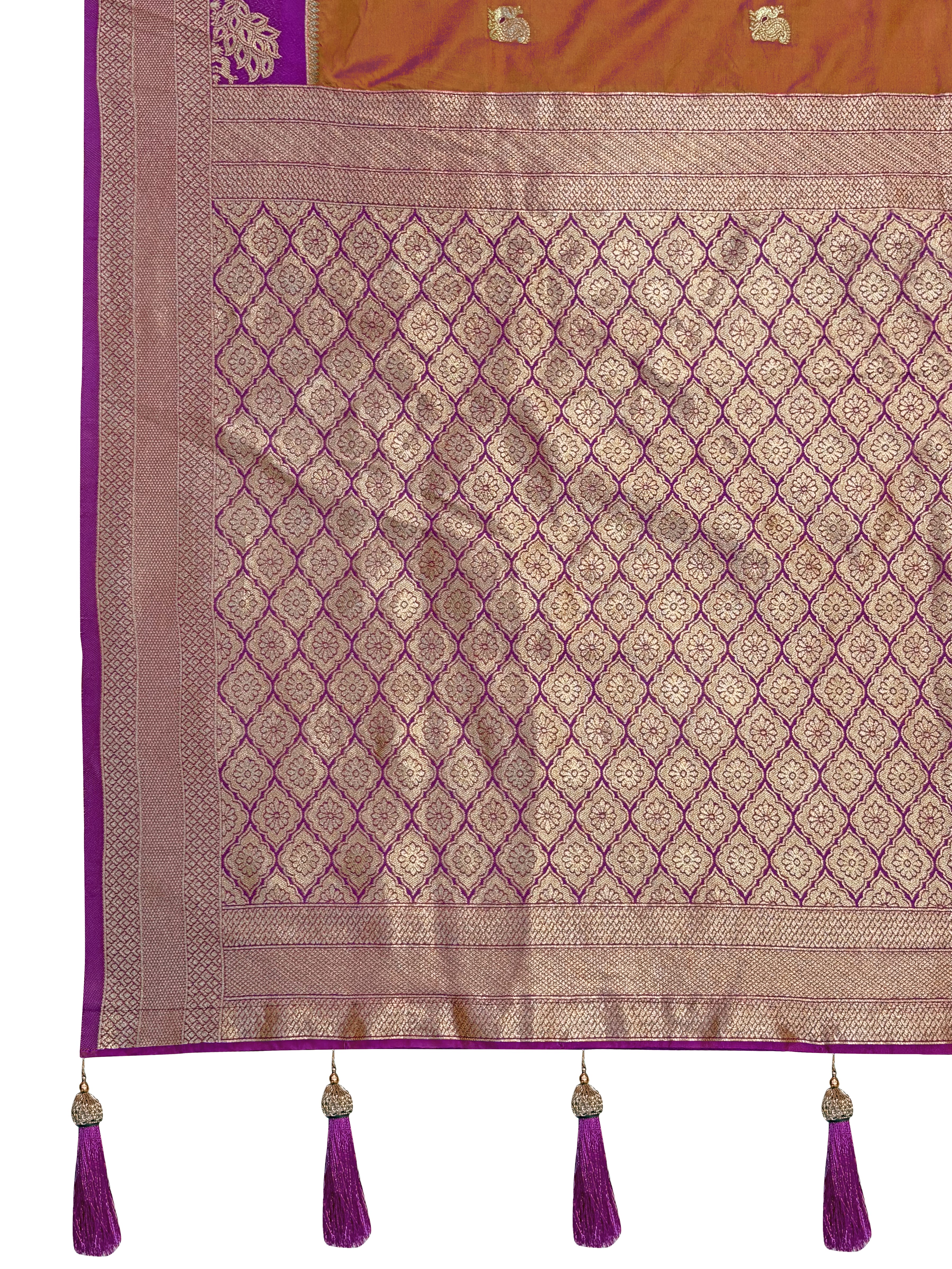 MANOHARI Banarasi Silk Blend Jacquard Work Saree - Brown - Dista