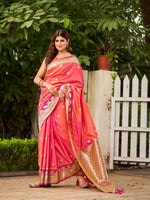 Thumbnail for MANOHARI Banarasi Silk Blend Jacquard Work Saree - Orange - Dista