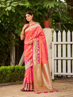 Thumbnail for MANOHARI Banarasi Silk Blend Jacquard Work Saree - Orange - Dista