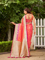 Thumbnail for MANOHARI Banarasi Silk Blend Jacquard Work Saree - Orange - Dista