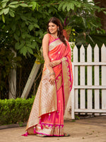 Thumbnail for MANOHARI Banarasi Silk Blend Jacquard Work Saree - Orange - Dista