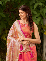 Thumbnail for MANOHARI Banarasi Silk Blend Jacquard Work Saree - Orange - Dista