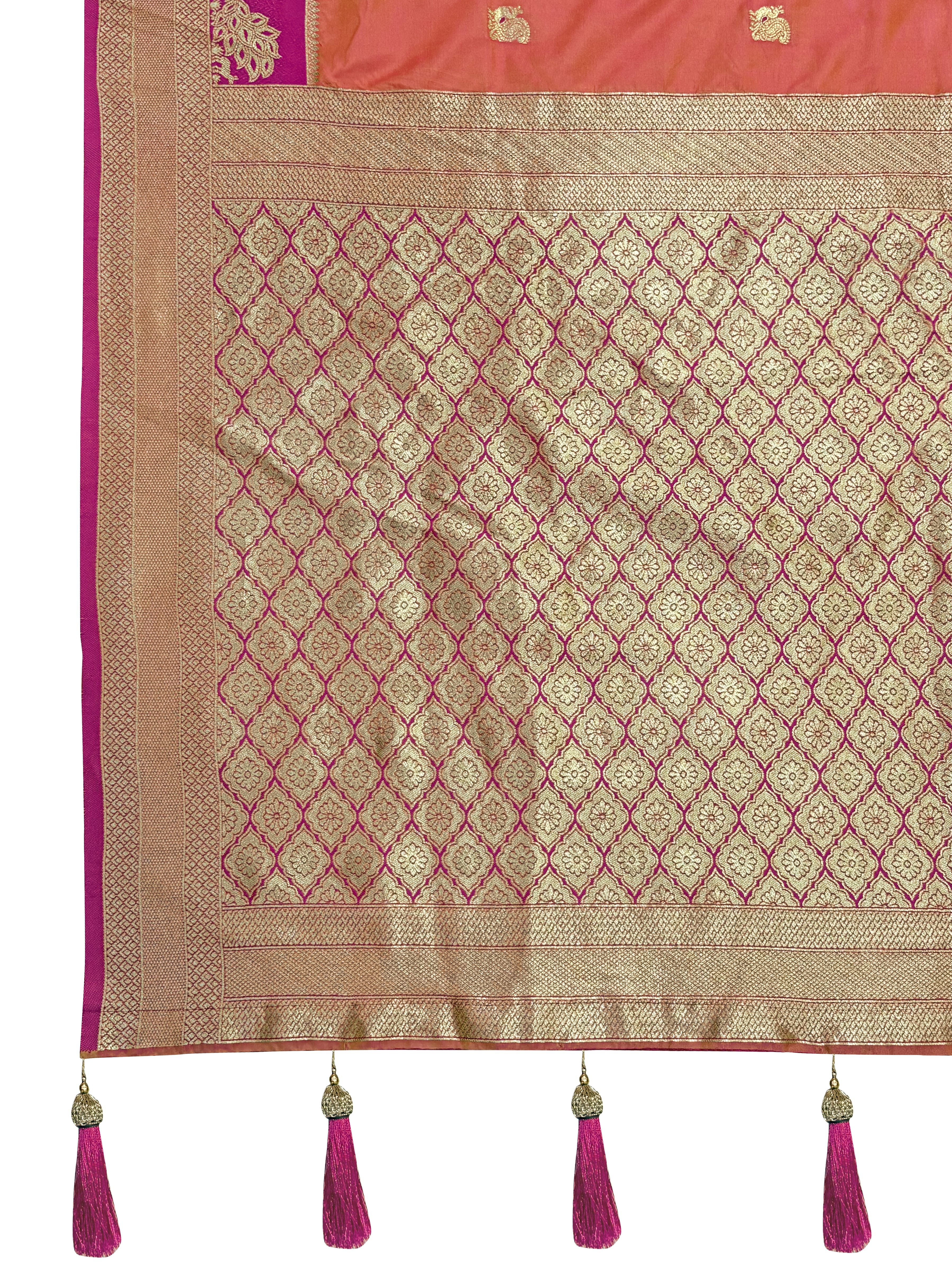 MANOHARI Banarasi Silk Blend Jacquard Work Saree - Orange - Dista