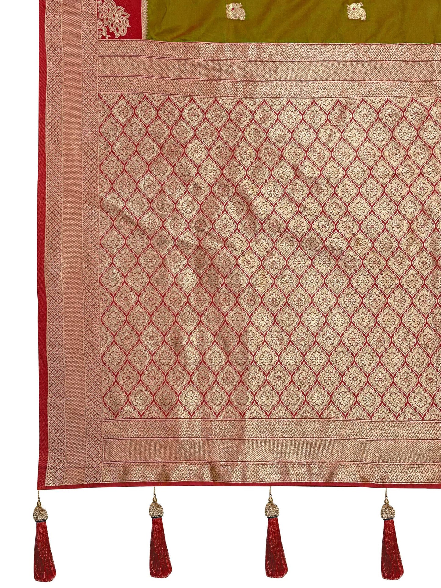 MANOHARI Banarasi Silk Blend Jacquard Work Saree - Green - Dista