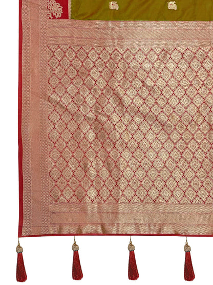 MANOHARI Banarasi Silk Blend Jacquard Work Saree - Green - Dista