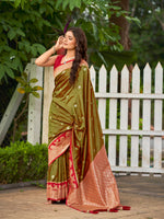 Thumbnail for MANOHARI Banarasi Silk Blend Jacquard Work Saree - Green - Dista
