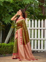 Thumbnail for MANOHARI Banarasi Silk Blend Jacquard Work Saree - Green - Dista