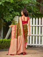 Thumbnail for MANOHARI Banarasi Silk Blend Jacquard Work Saree - Green - Dista