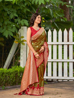 Thumbnail for MANOHARI Banarasi Silk Blend Jacquard Work Saree - Green - Dista