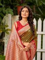 Thumbnail for MANOHARI Banarasi Silk Blend Jacquard Work Saree - Green - Dista