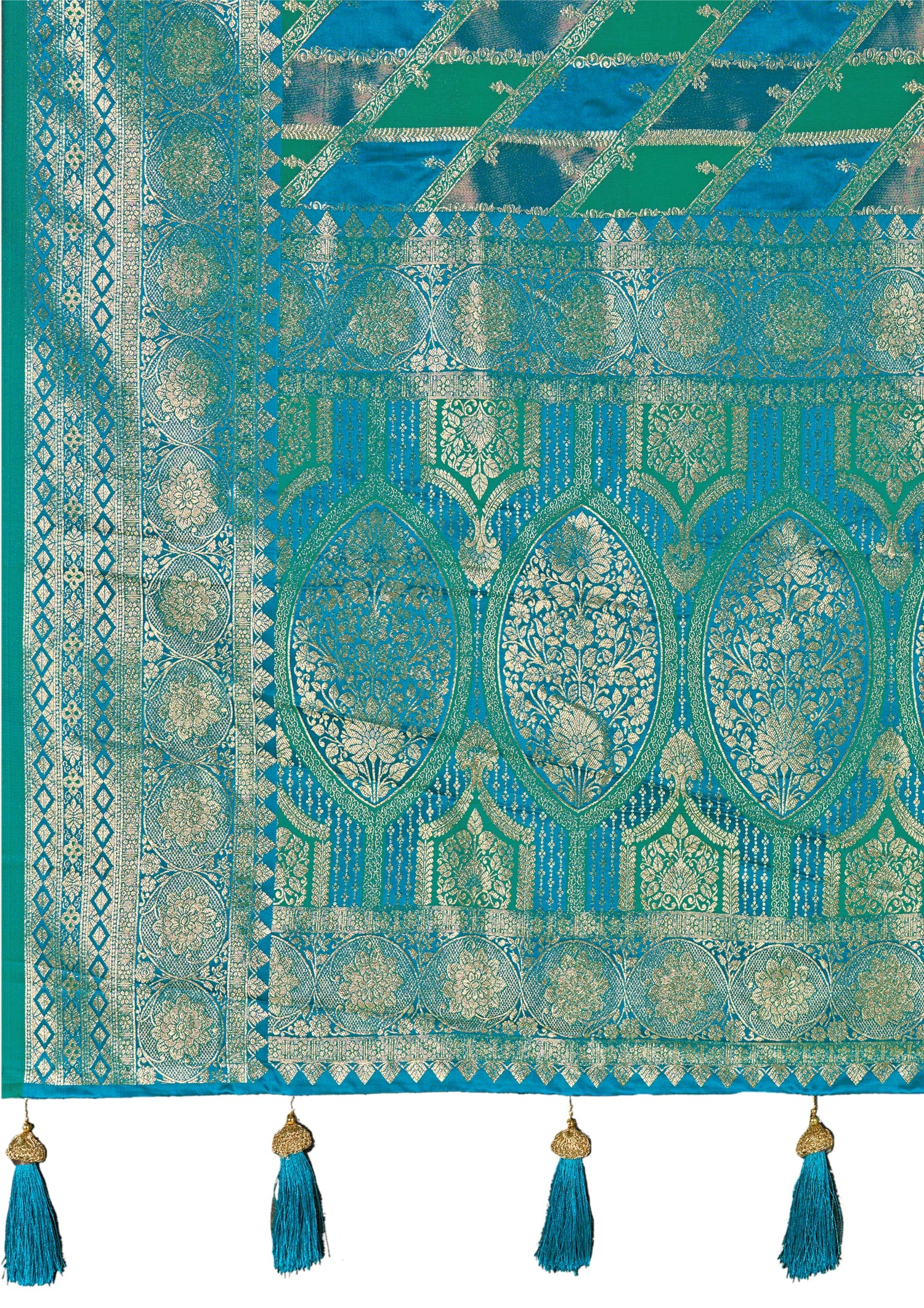 MANOHARI Banarasi Silk Blend Jacquard Work Saree - Turquoise - Dista