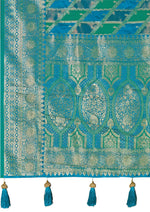 Thumbnail for MANOHARI Banarasi Silk Blend Jacquard Work Saree - Turquoise - Dista