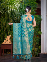 Thumbnail for MANOHARI Banarasi Silk Blend Jacquard Work Saree - Turquoise - Dista