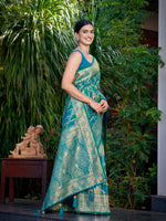 Thumbnail for MANOHARI Banarasi Silk Blend Jacquard Work Saree - Turquoise - Dista
