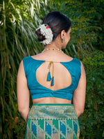 Thumbnail for MANOHARI Banarasi Silk Blend Jacquard Work Saree - Turquoise - Dista
