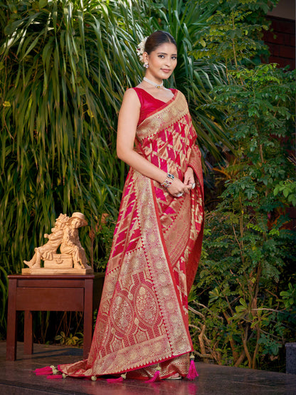 MANOHARI Banarasi Silk Blend Jacquard Work Saree - Pink - Dista