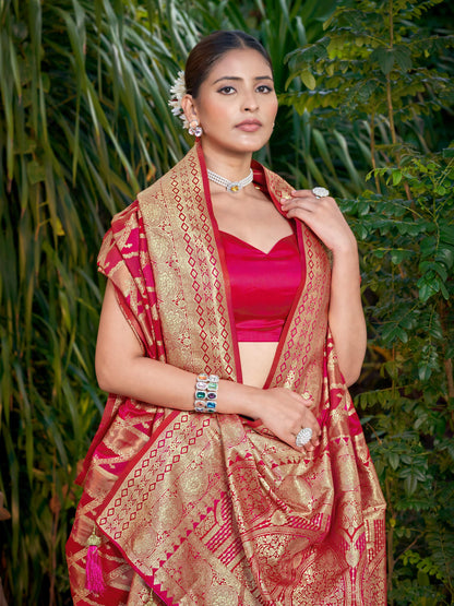 MANOHARI Banarasi Silk Blend Jacquard Work Saree - Pink - Dista