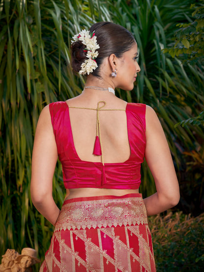 MANOHARI Banarasi Silk Blend Jacquard Work Saree - Pink - Dista