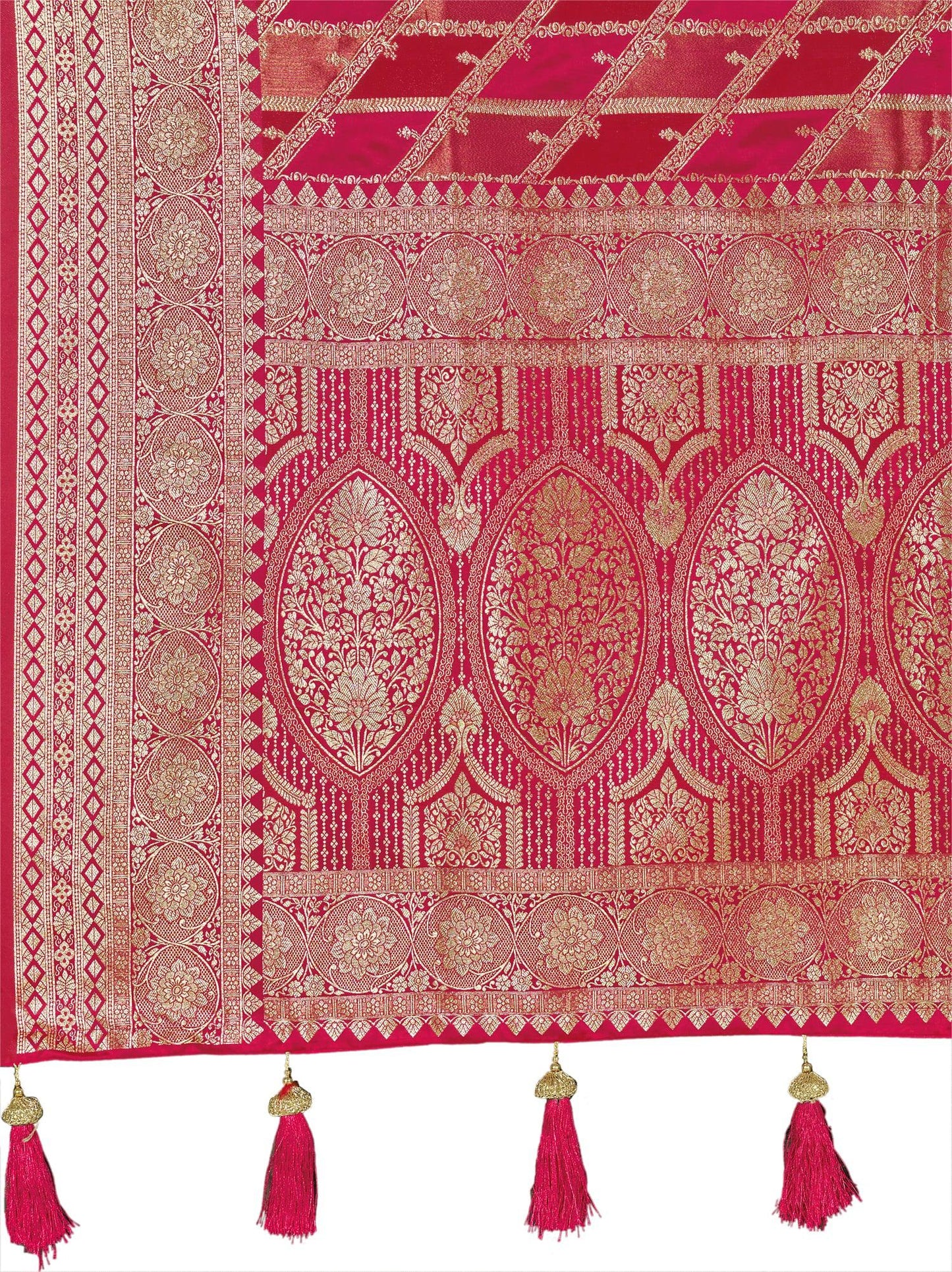 MANOHARI Banarasi Silk Blend Jacquard Work Saree - Pink - Dista